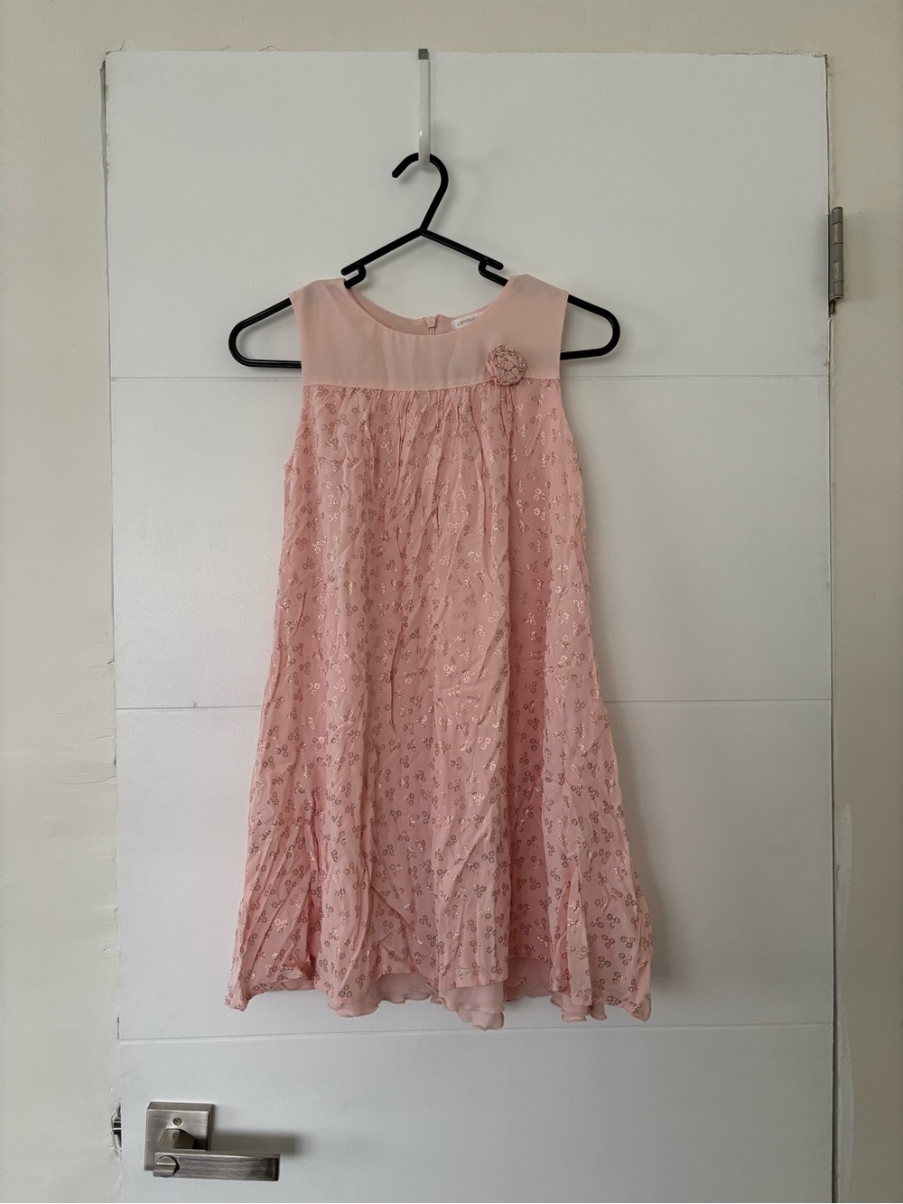Girls' Pink Sleeveless Party Dress with Floral Appliqué